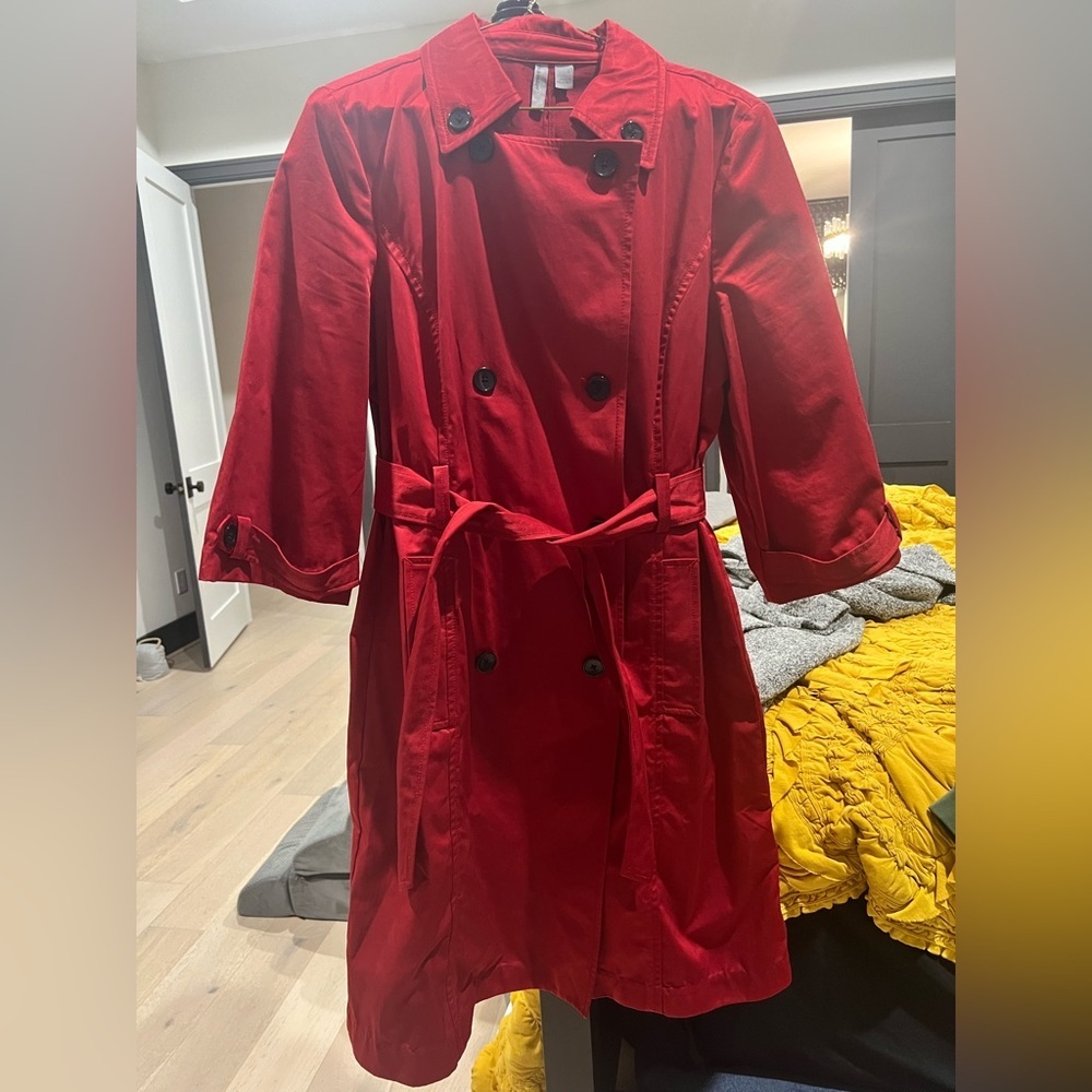 Old Navy Women's Red Trench Coat, 3/4 Sleeves